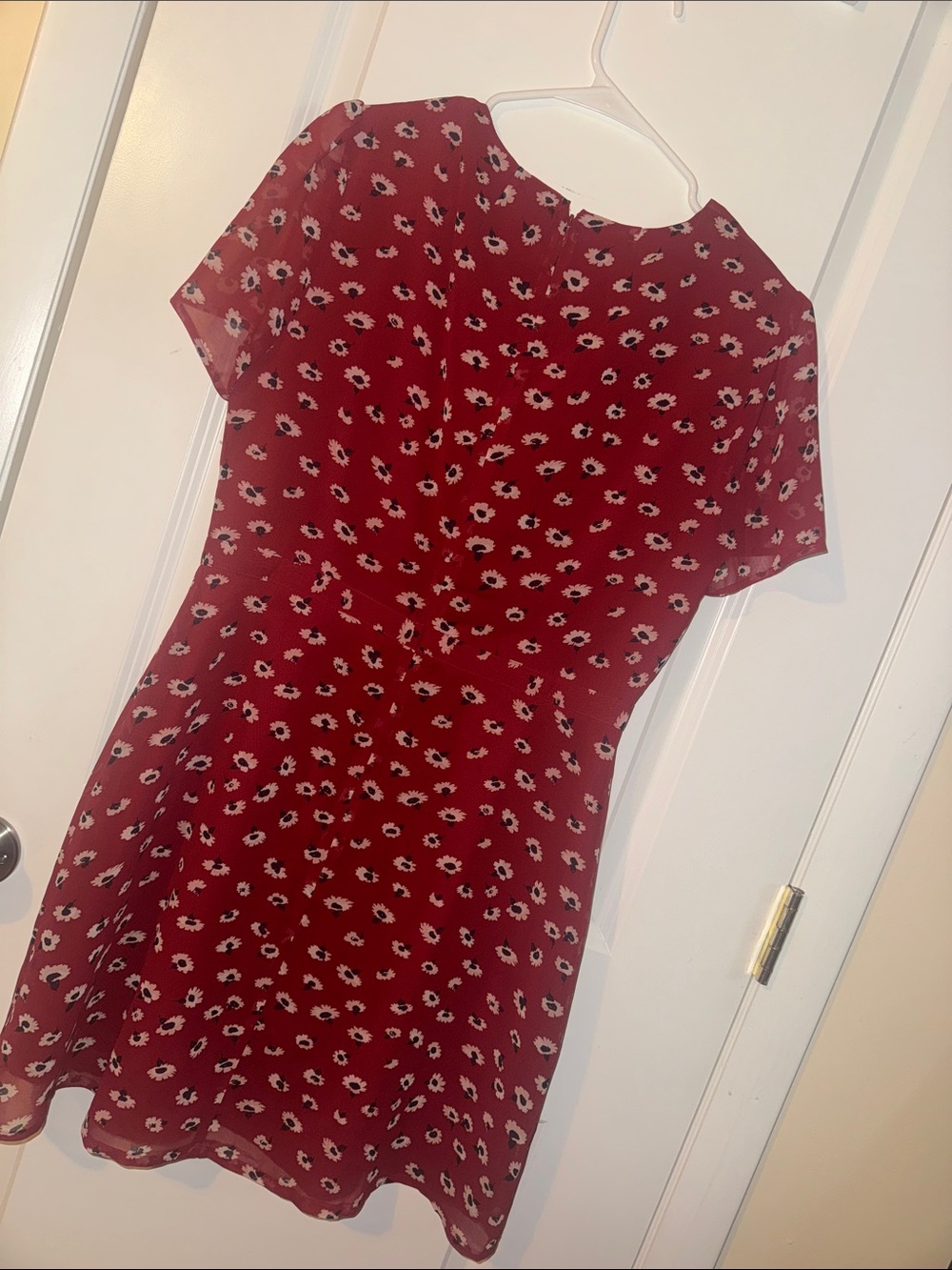 Madewell Wrap-Front Mini Dress sheer sleeves red Floral Size 10 cottagecore - Picture 6 of 6